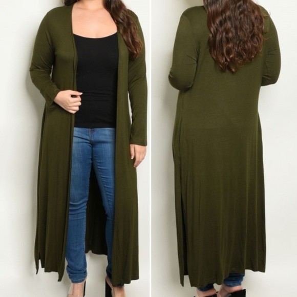 OLIVE DUSTER/ CARDIGAN - Picture 2 of 6
